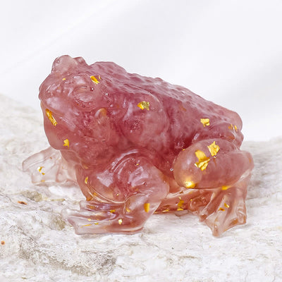 Olivenorma Crystal Golden Toad Gemstone Decoration - Strawberry Quartz - image 3