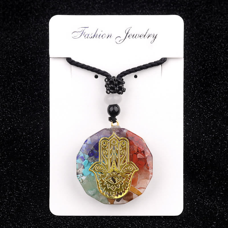 Olivenorma Chakras Natural Crystal Stone Evil Eye Symbol Necklace - Style1 - image 0
