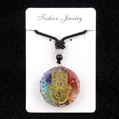 Olivenorma Chakras Natural Crystal Stone Evil Eye Symbol Necklace - Style1 - image 0
