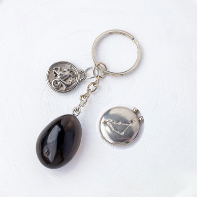 Olivenorma Zodiac Crystal Natural Stone Keychain - Obsidian-Capricorn - Silver - image 11