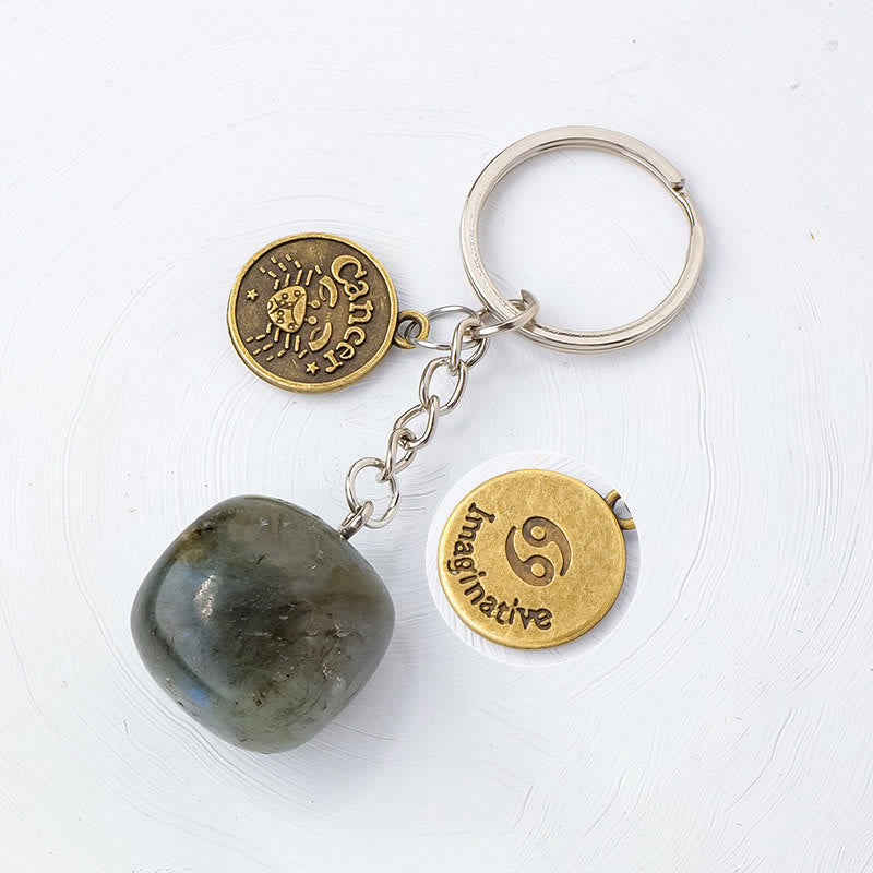 Olivenorma Zodiac Crystal Natural Stone Keychain - Labradorite-Cancer - Bronze - image 25