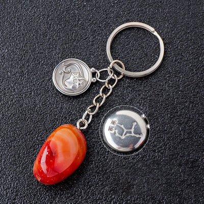 Olivenorma Zodiac Crystal Natural Stone Keychain - Red Agate-Virgo - Silver - image 17
