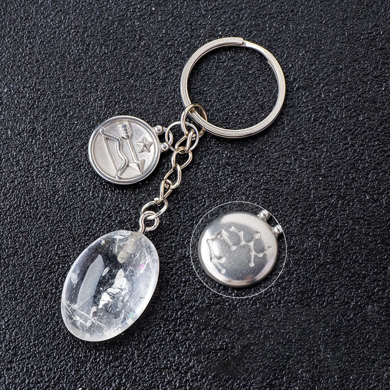 Olivenorma Zodiac Crystal Natural Stone Keychain - Clear Quartz-Sagittarius - Silver - image 2