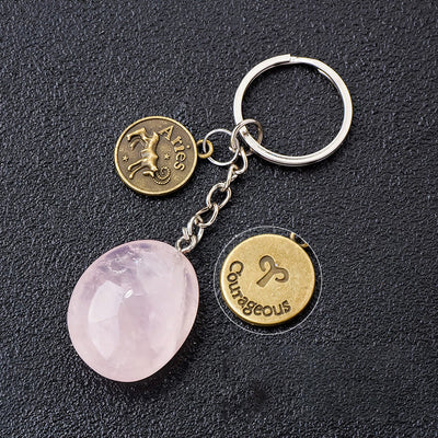 Olivenorma Zodiac Crystal Natural Stone Keychain - Rose Quartz-Aries - Bronze - image 7