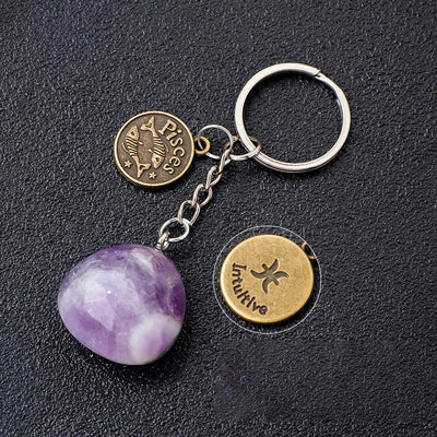 Olivenorma Zodiac Crystal Natural Stone Keychain - Amethyst-Pisces - Bronze - image 28