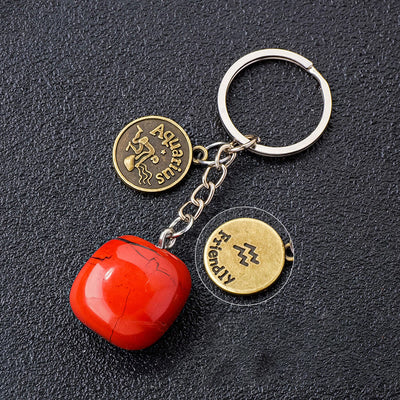 Olivenorma Zodiac Crystal Natural Stone Keychain - Red Jasper-Aquarius - Bronze - image 13