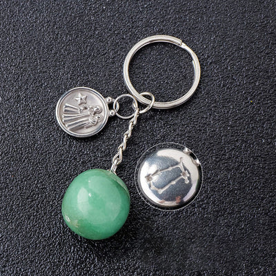 Olivenorma Zodiac Crystal Natural Stone Keychain - Green Aventurine-Gemini - Silver - image 5