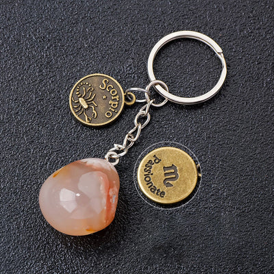Olivenorma Zodiac Crystal Natural Stone Keychain - Cherry Blossom Agate-Scorpio - Bronze - image 34