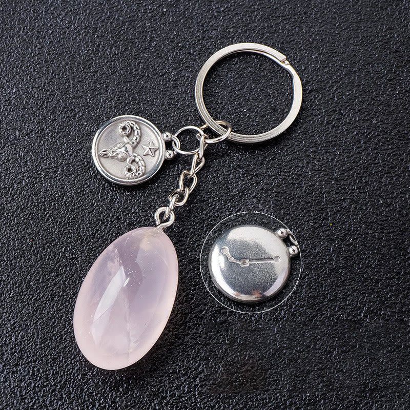 Olivenorma Zodiac Crystal Natural Stone Keychain - Rose Quartz-Aries - Silver - image 8
