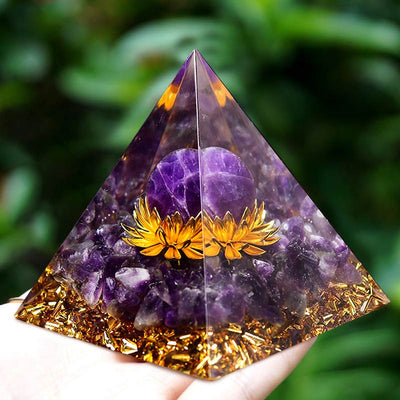 Olivenorma Amethyst Sphere Lotus Symbol Orgone Pyramid