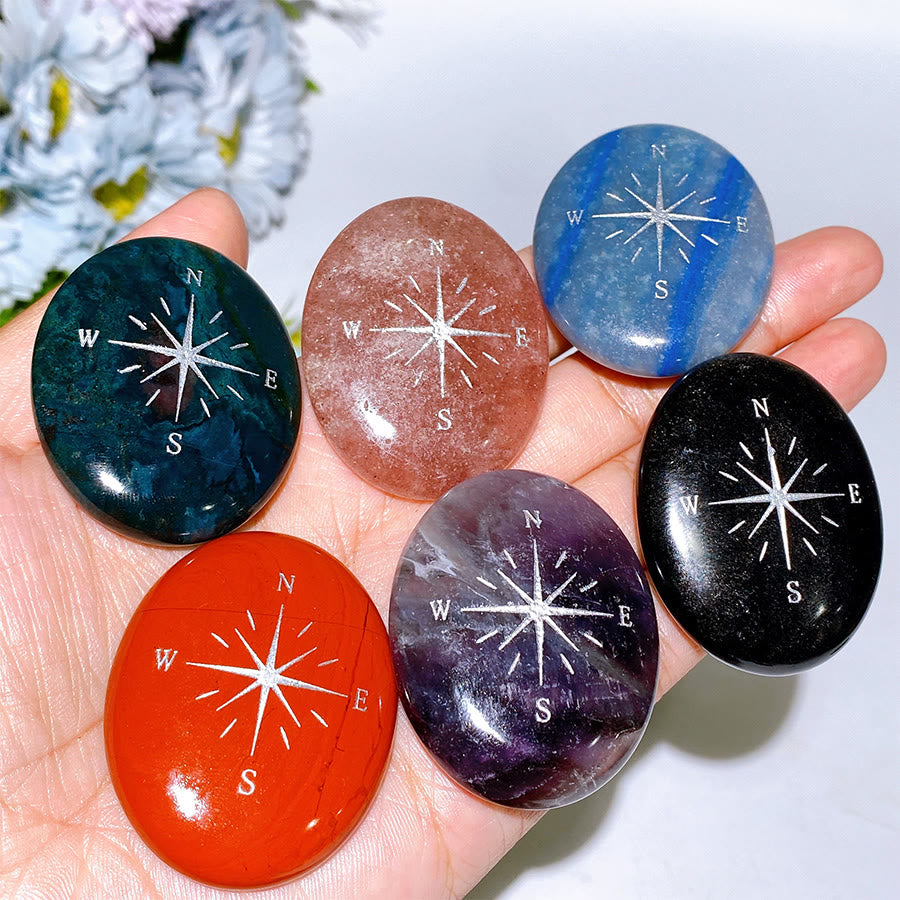 Olivenorma Natural Gemstone Compass Engraved Calming Worry Stone – au ...