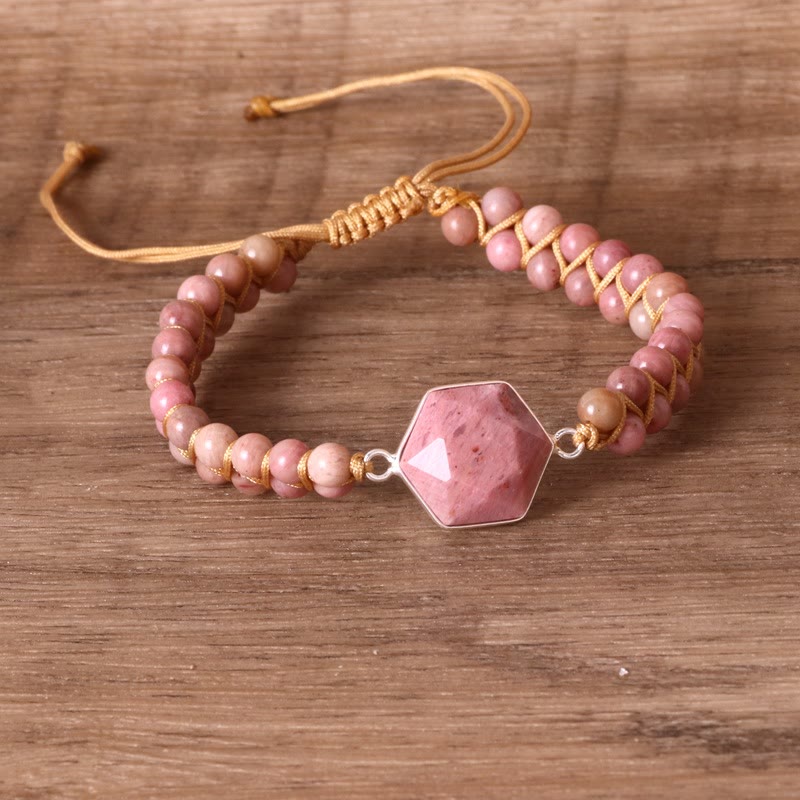 Olivenorma Hexagon Aquamarine Rhodochrosite Wrap Bracelet