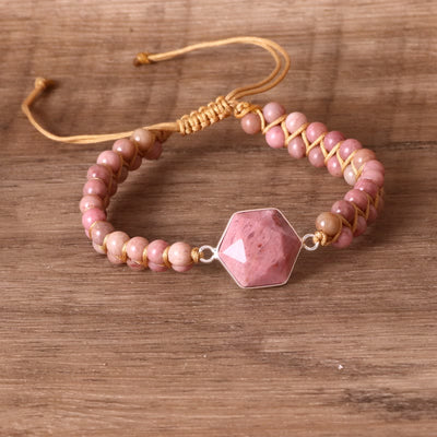 Olivenorma Hexagon Aquamarine Rhodochrosite Wrap Bracelet