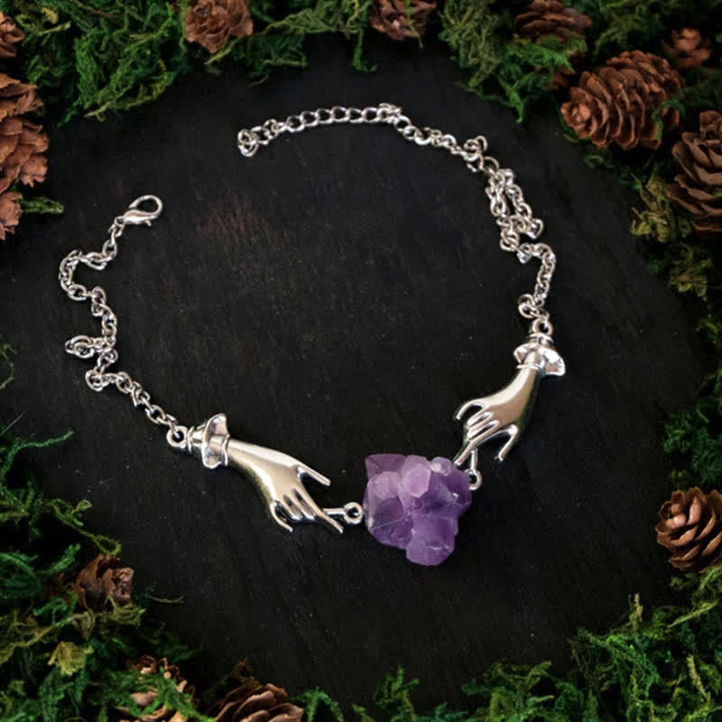 Amethyst Angel Hand Healing Necklace