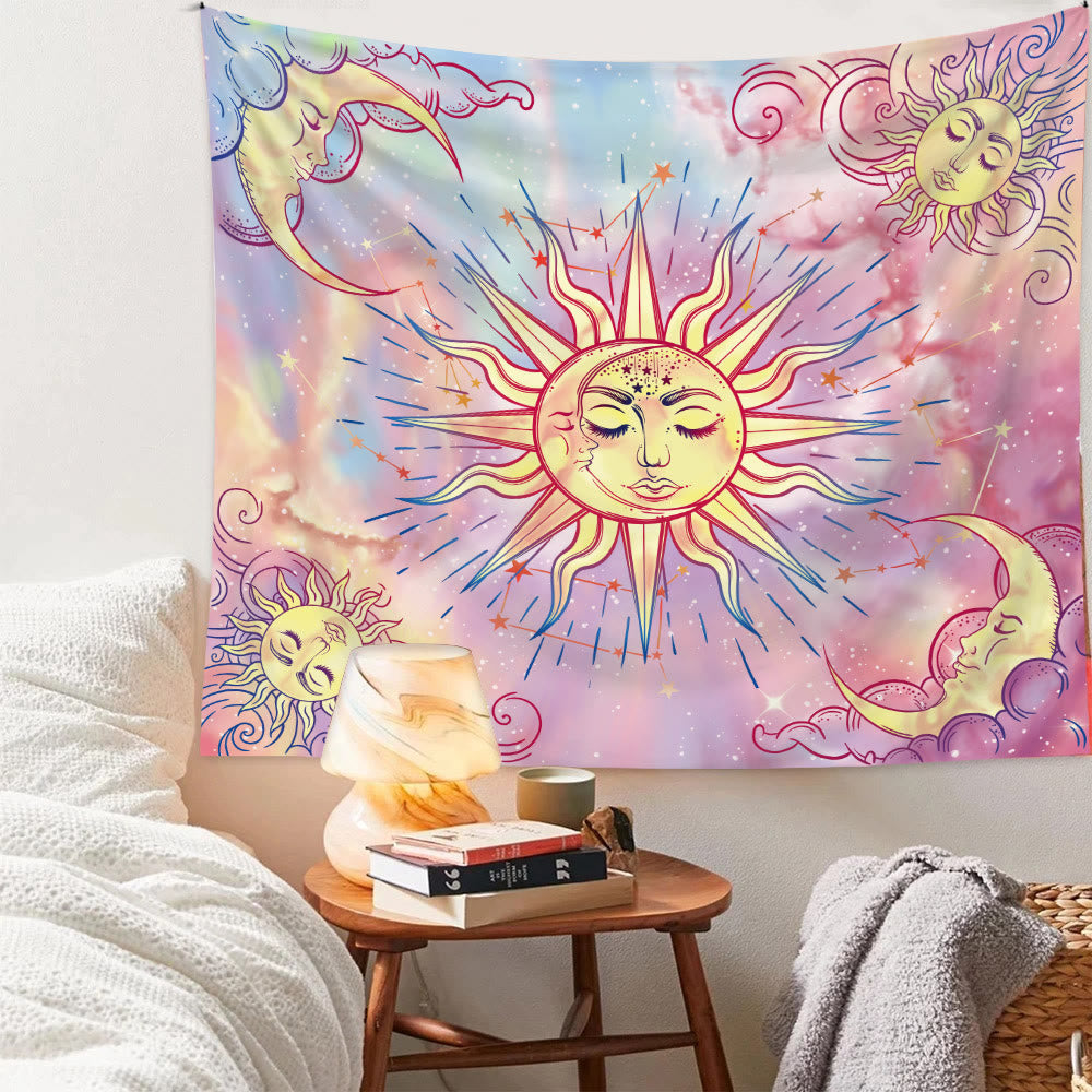 Olivenorma Pastel Pink Tie Dye Sun Moon Sky Tapestry