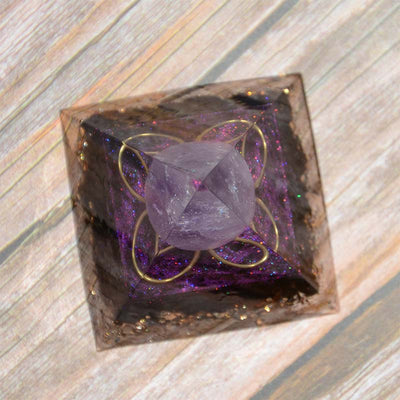 Olivenorma Amethyst Sphere with Obsidian Orgone Pyramid