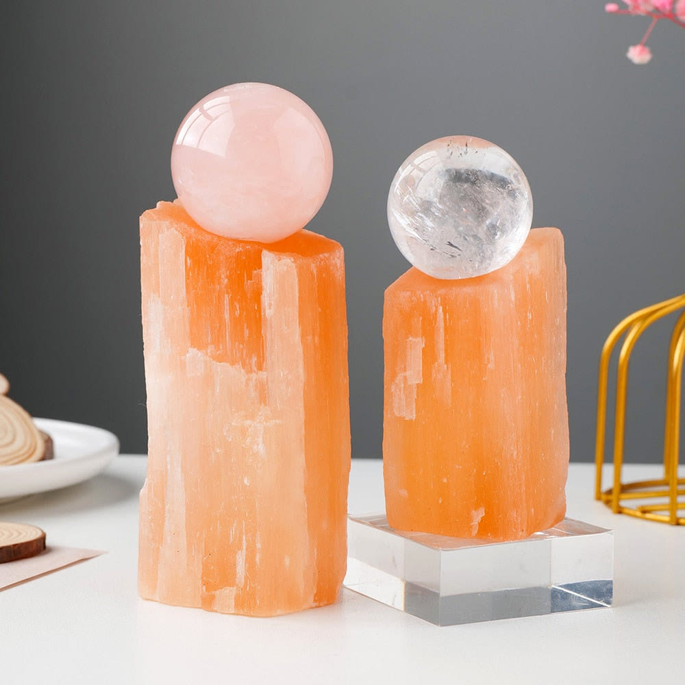 Olivenorma Orange Selenite Crystal Sphere Holder Gemstone Decoration