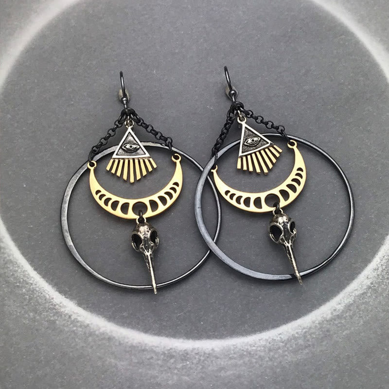 Olivenorma Evil Eye Moon Phase Raven Skull Earrings