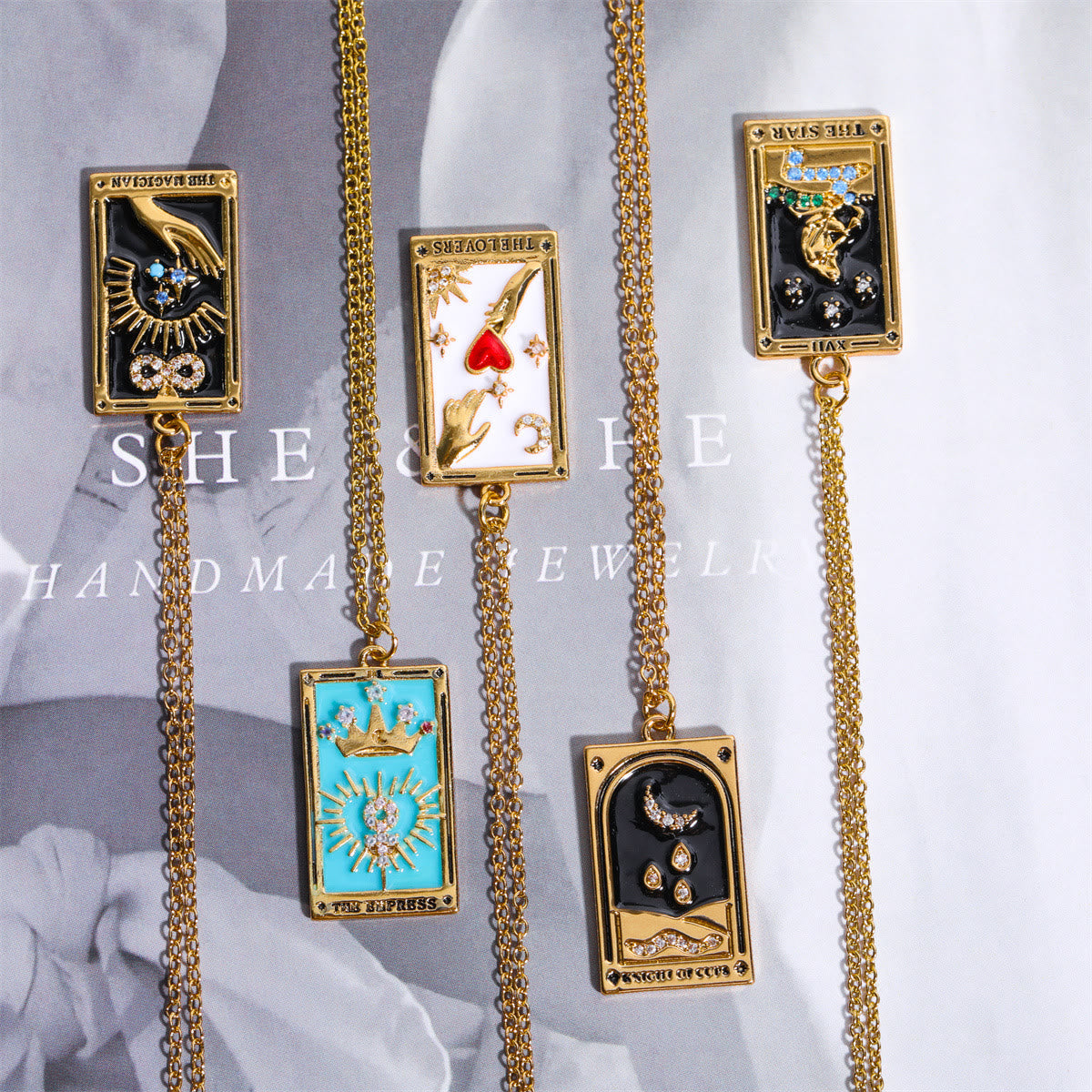 Olivenorma Zircon Electroplated Gold Tarot Oil Drop Necklace