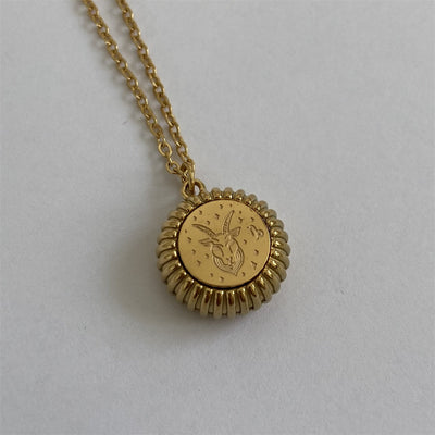 Olivenorma Zodiac Round Pendant 18k Gold Titanium Steel Necklace