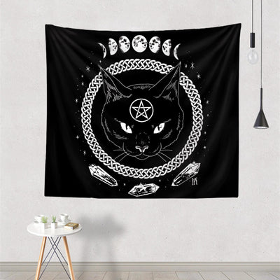 Olivenorma Black Cat Witch Moon Phase Pattern Tapestry