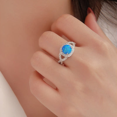 Olivenorma Blue Opal White Zircon 925 Sterling Silver Ring