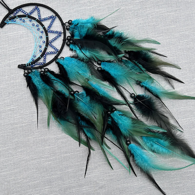 Olivenorma Purple Blue Beaded Black Feather Dream Catcher