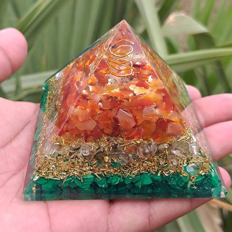 Olivenorma Clear Quartz Pillar With Malachite Orgone Pyramid