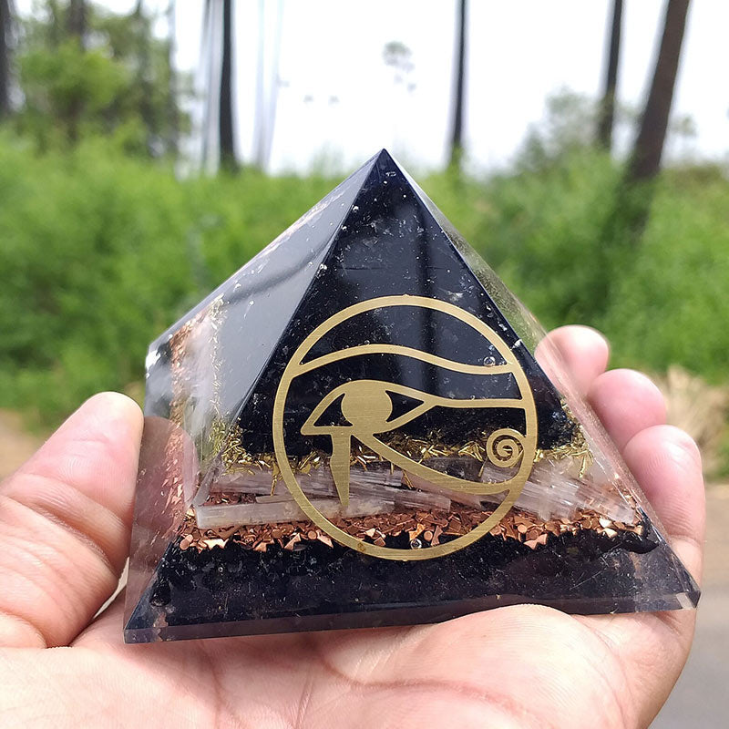 Olivenorma Obsidian Eye Of Horus Protection Orgone Pyramid