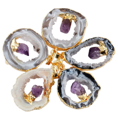 Olivenorma Natural Agate Geode Amethyst Necklace