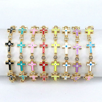 Olivenorma Color Dripping Evil Eye Alloy Cross Beads Bracelet