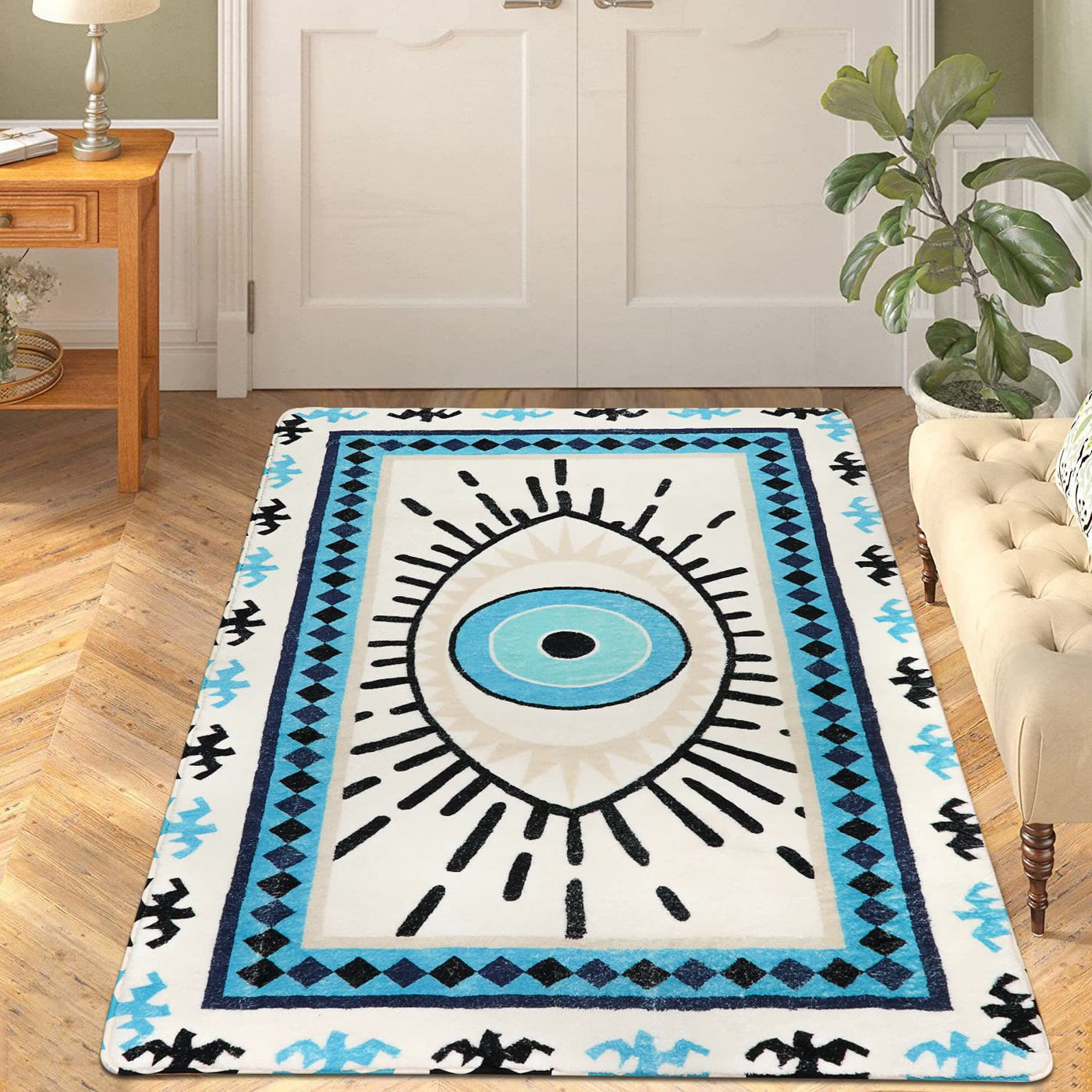 Olivenorma Blue Evil Eye Antibacterial Washable Rugs Carpet