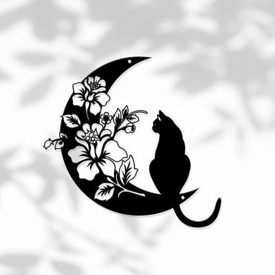 Olivenorma Cresent Moon and Cat Metal Wall Decor