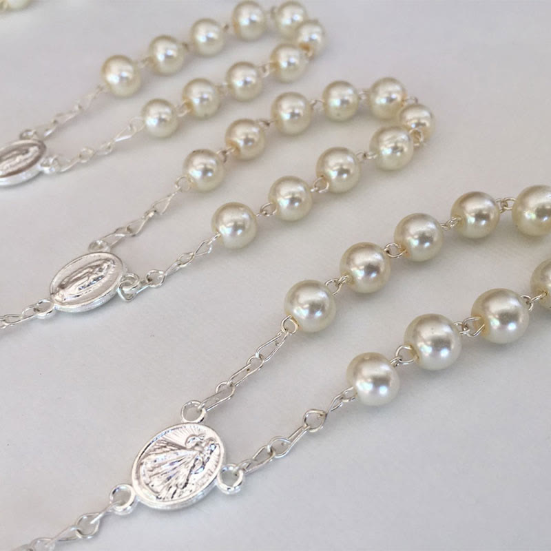 Olivenorma Pearl Cross Virgin Mary Rosary Bracelet