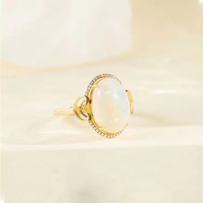 Olivenorma Big Opal Side Love Design Adjustable Ring