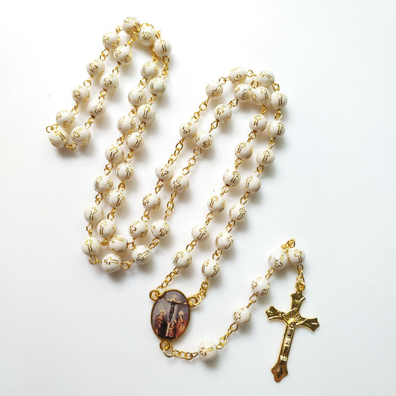 Olivenorma Acrylic Bronzing Cross Bead Rosary Necklace