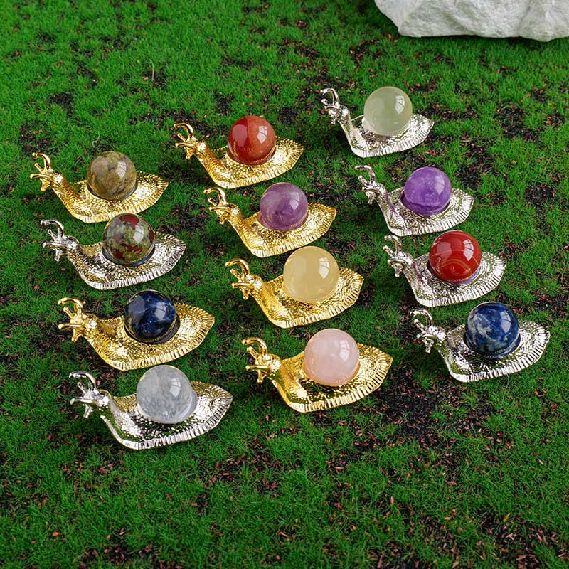 Olivenorma Natural Crystal Ball Holder Small Snail Gemstone Decoration - image 0