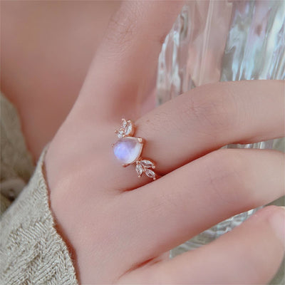 Olivenorma Moonstone White Zircon Drop Shape Rose Gold Ring