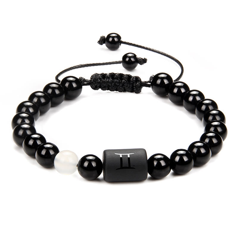 Olivenorma Natural Black Onyx Zodiac Men Woven Bracelet