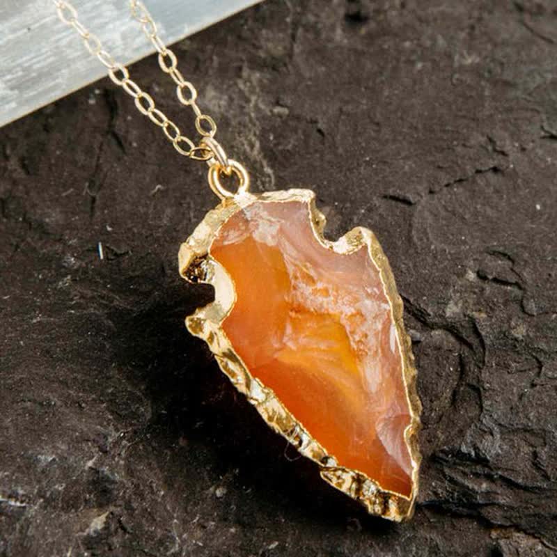 Carnelian Leaf Shape Gold Edged Crystal Necklace