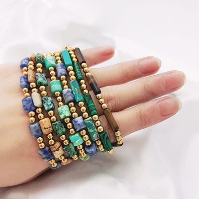 Olivenorma Rectangle Natural Stone Tube Beads Beaded Bracelet