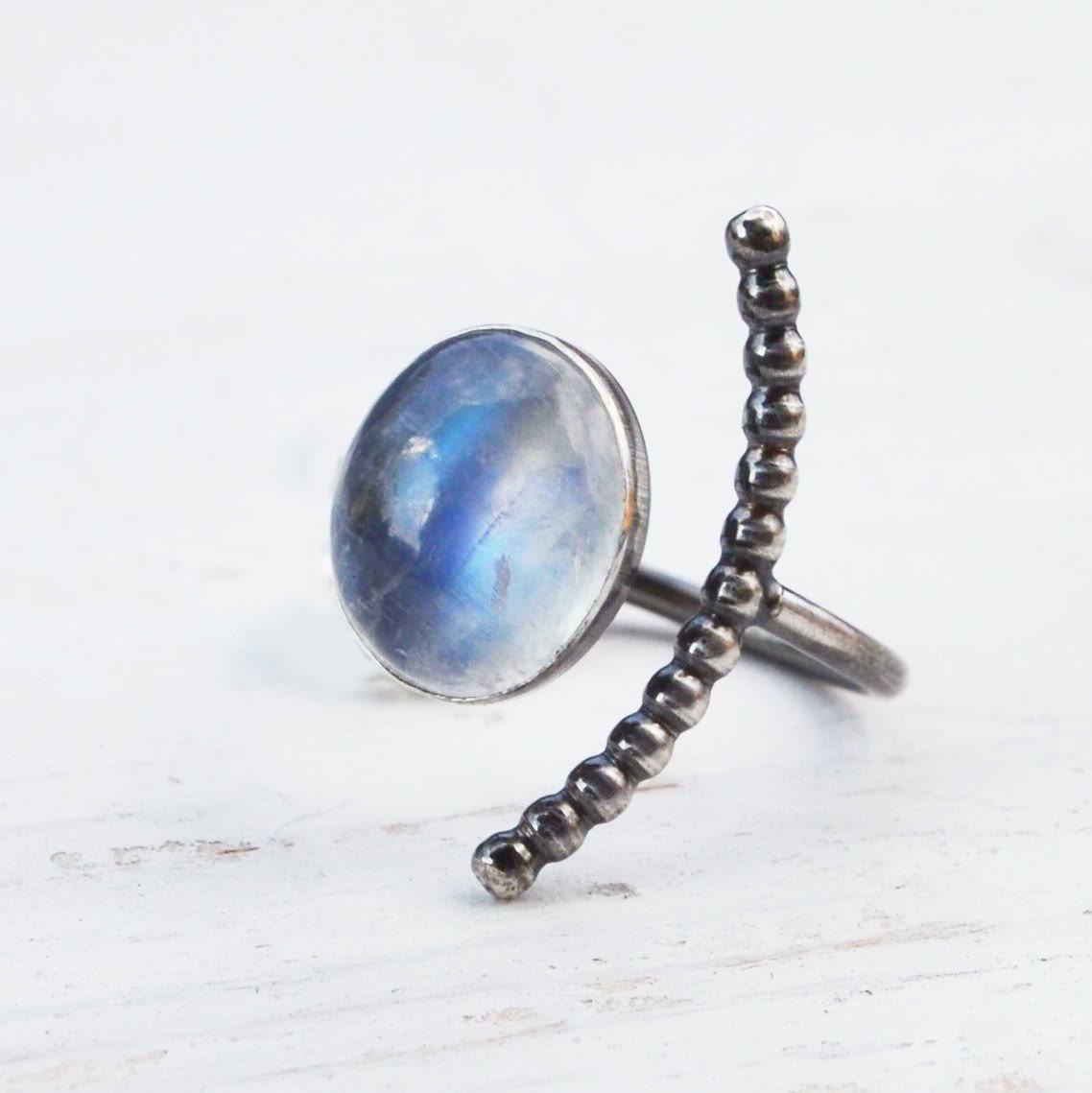 Olivenorma Natural Moonstone Oval Stone Adjustable Ring