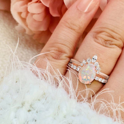 Olivenorma Antique Oval Opal Engagement Rose Gold Ring