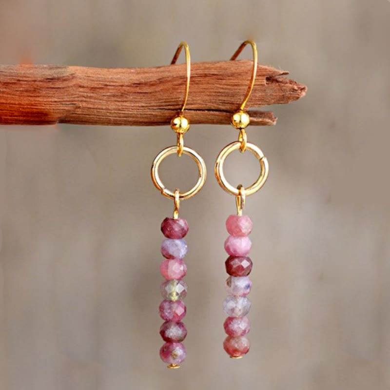 Olivenorma Agalmatolite Bronzite Strawberry Quartz Wheel Beads Earrings