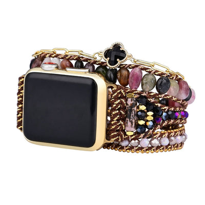 Olivenorma Strawberry Quartz Obsidian Apple Watch Strap Wrap Bracelet