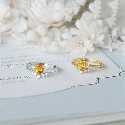 Olivenorma 925 Silver Gold Drop Shape Citrine Ring