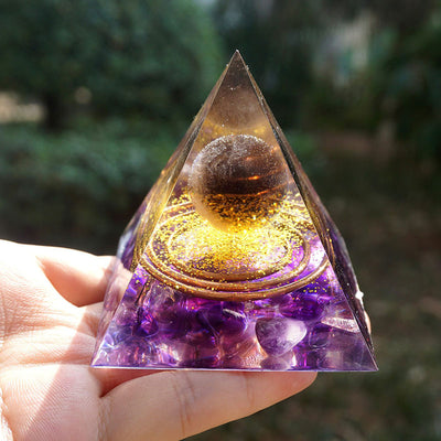 Olivenorma Tiger Eye Crystal Ball with Amethyst Orgone Pyramid