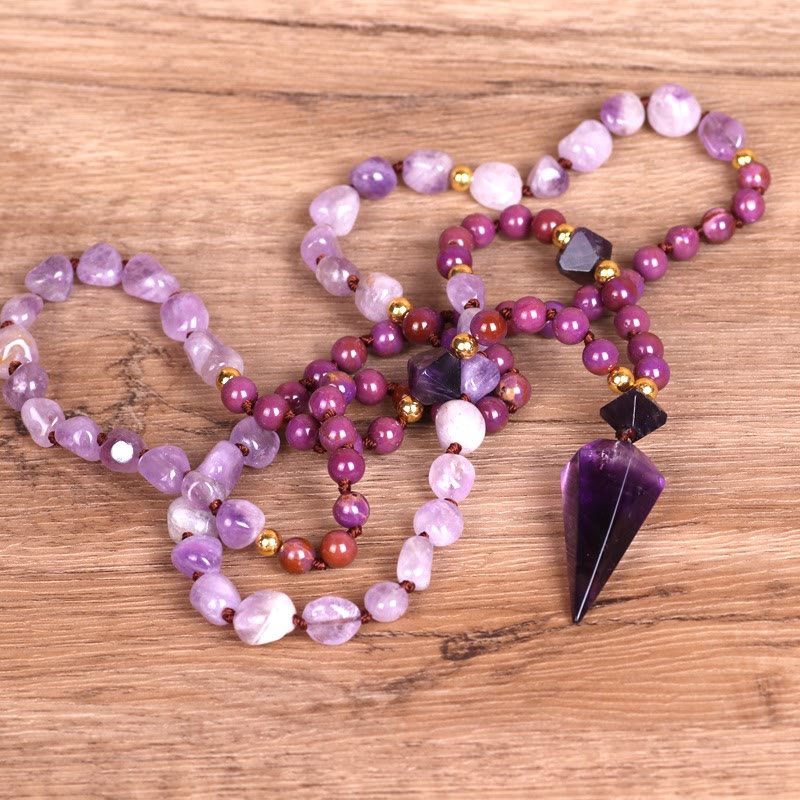 Olivenorma Natural Amethyst Purple Jade Beaded Mala Necklace