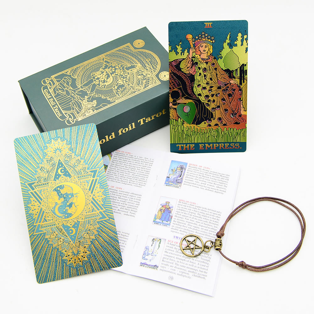 Olivenorma Green Blue Moon Gold Foil Tarot Cards