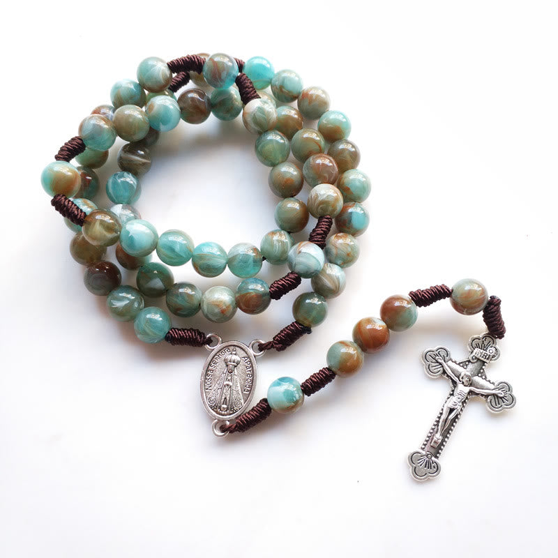 Olivenorma Amazonite Maria Holy Medal Cross Pendant Rosary Necklace